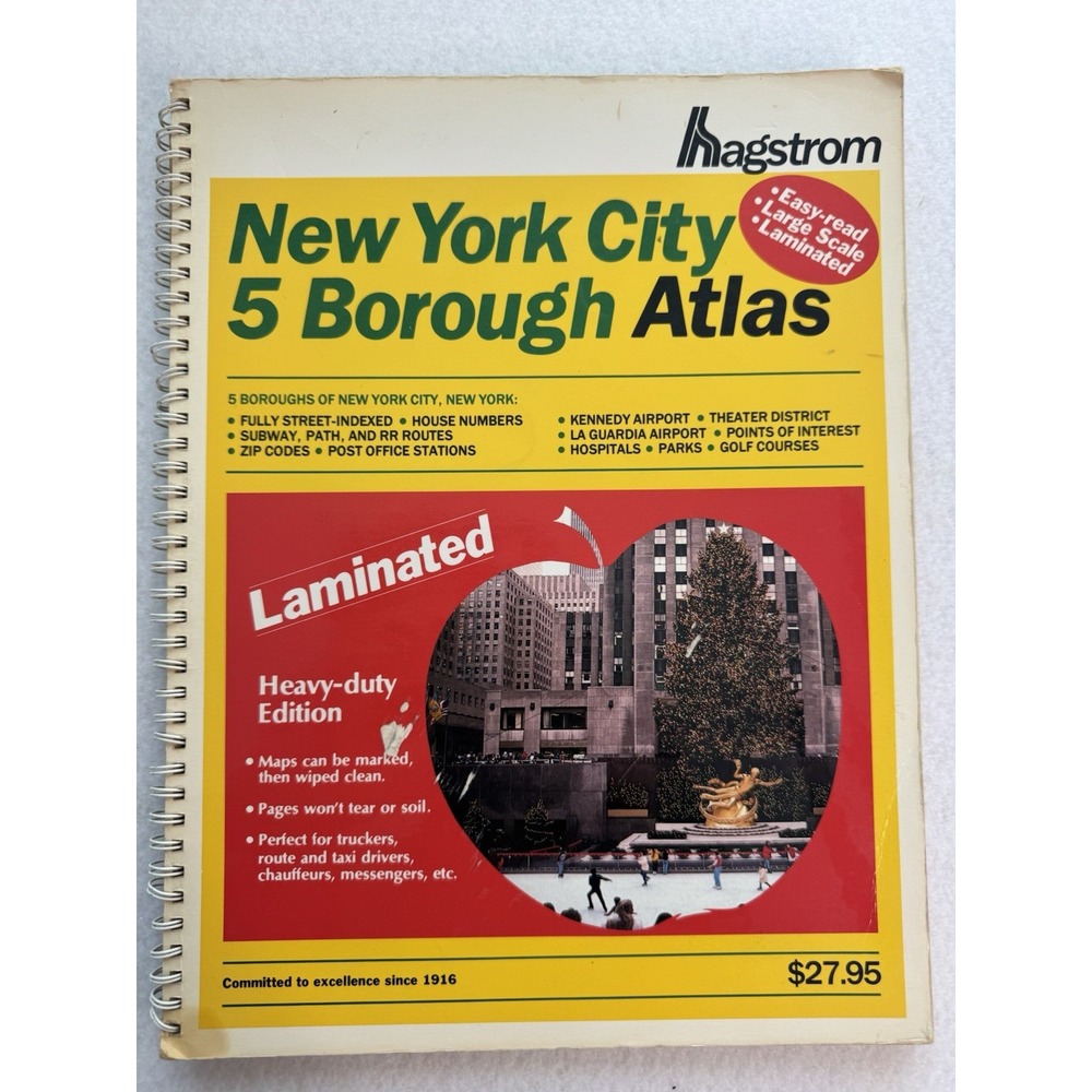 Vintage 1989 Hagstrom New York City 5 Borough Atlas Laminated Spiral Maps NYC